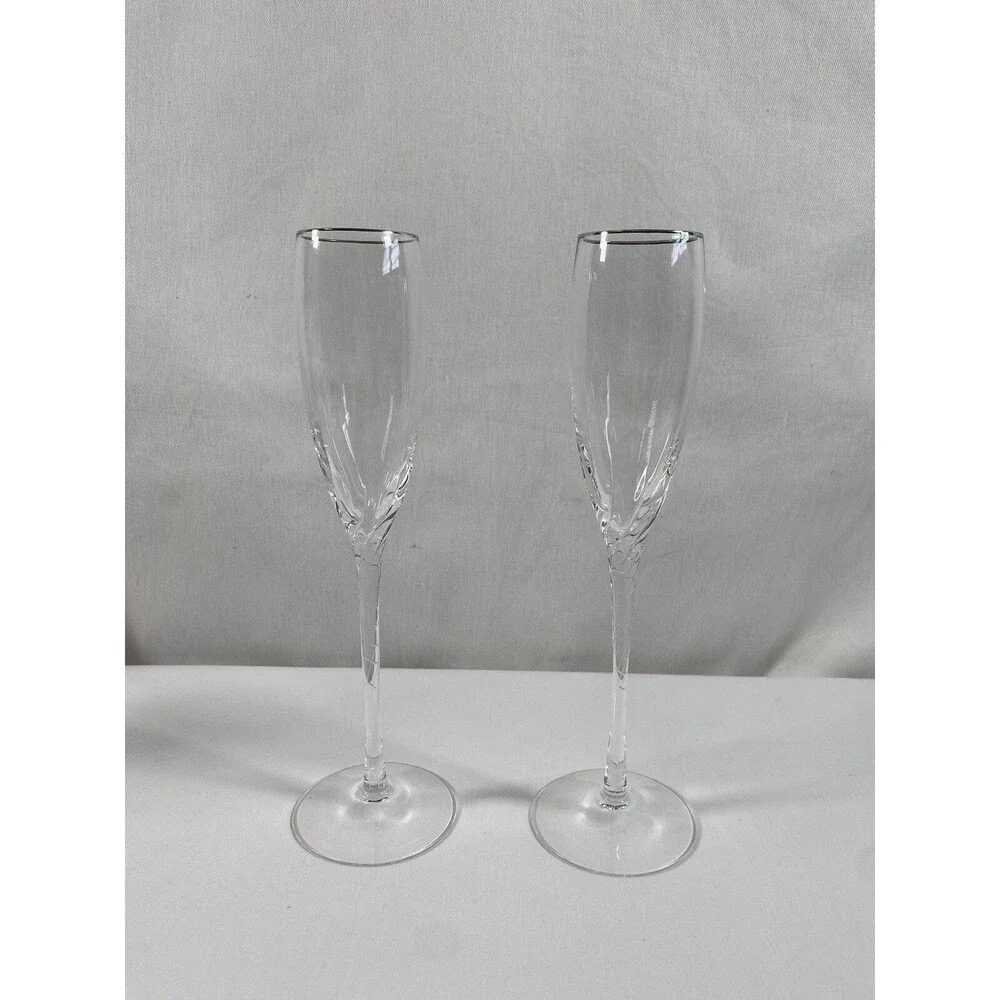 Lot of 2 Lenox Millennium Encore Platinum Fluted Champage Glasses #507